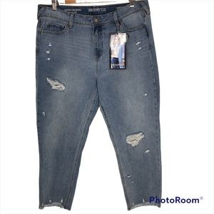 NEW Sound/Style 14 Hayden Girlfriend Easy Fit Crop Jeans Distressed Raw Hem